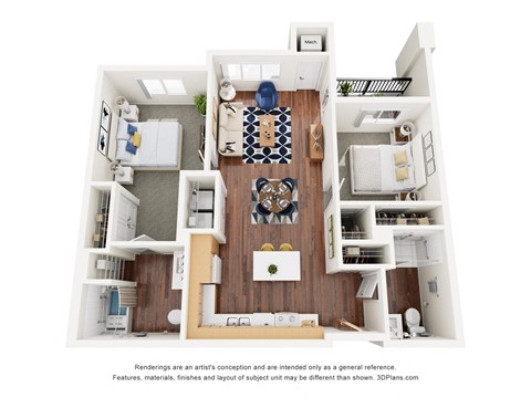 Floor plan for 2 beds, 2 baths, 946 sqft